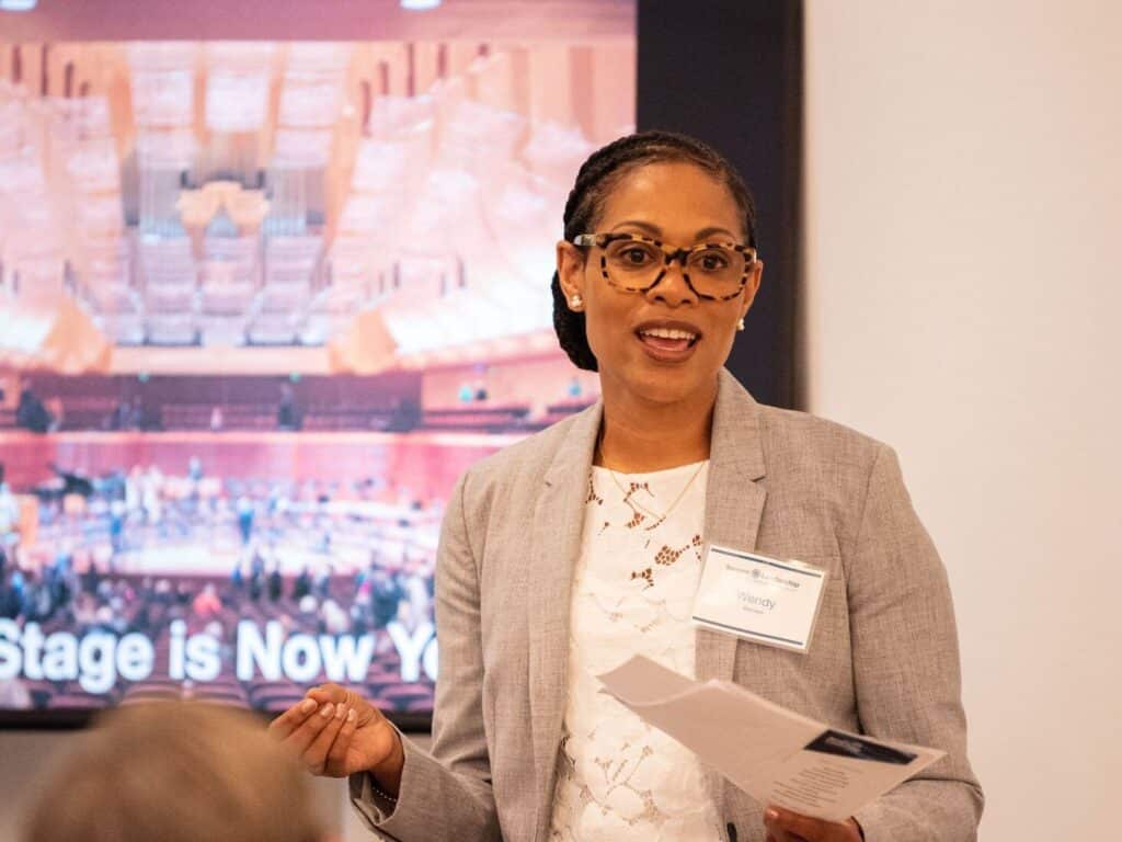 Fellow presents to her cohort during a Severn Leadership Group leadership session